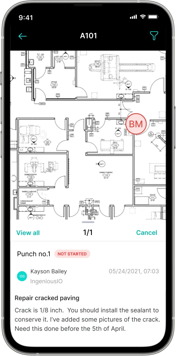 Annotate on drawing with our mobile construction management software