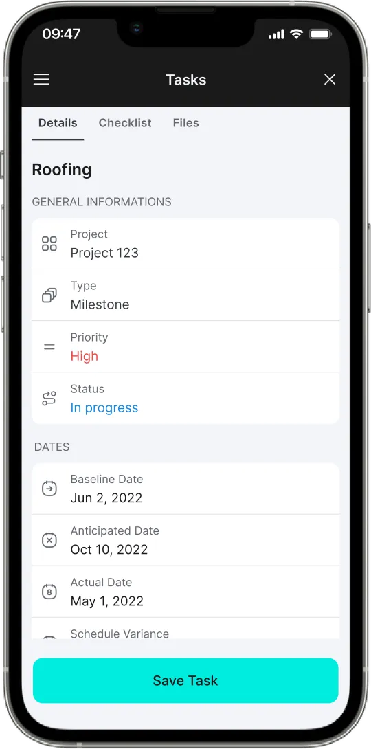 Simple construction task management software for mobile devices